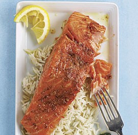 Olive oil poached salmon with Indian spices