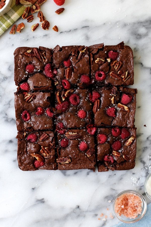 Olive oil raspberry and sea salt brownies
