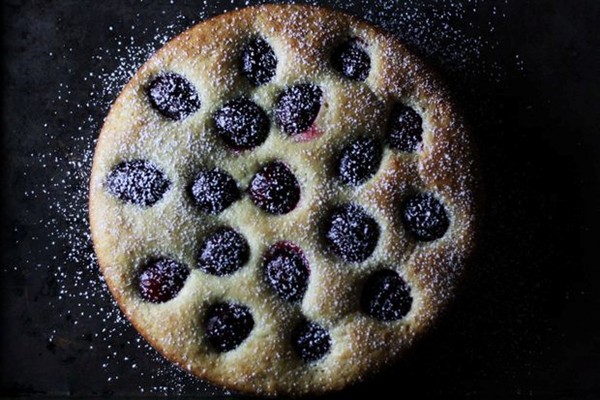 Olive oil ricotta cake with plums