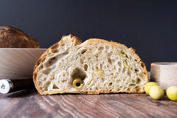 Olive oil sourdough bread with Castelvetranos