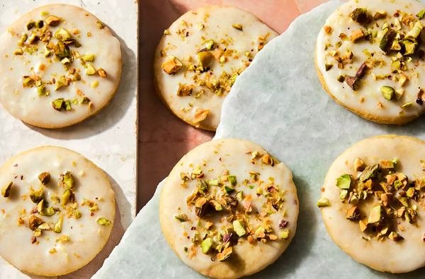  Olive oil sugar cookies with pistachios & lemon glaze 
