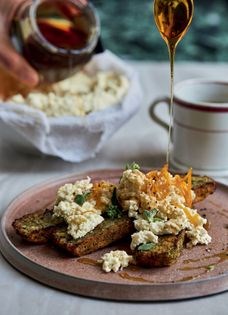 Olive oil toast with ricotta, honey and orange zest