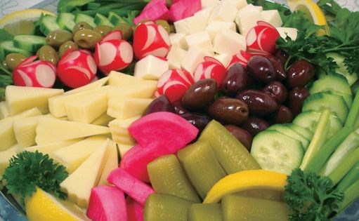 Olives, cheese, pickles, and crudités (Zeytoon, jibni, kabeese ma khudra)