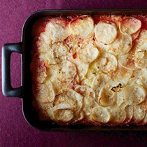 Ombré potato and root vegetable gratin