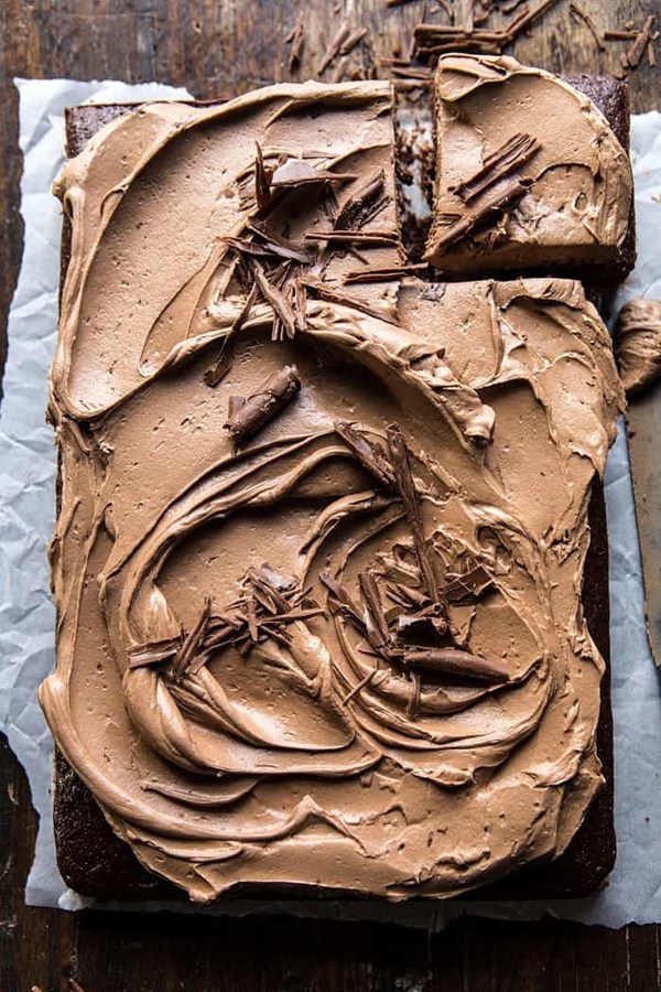One bowl chocolate sheet cake with milk chocolate fudge frosting