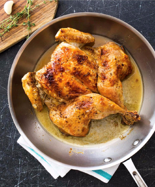 One-hour broiled chicken and pan sauce