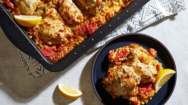 One-pan chicken and lentils