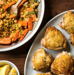 One-pan chicken with couscous and carrots