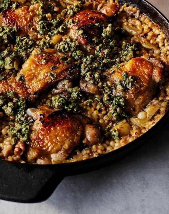 One-pan garlicky chicken couscous