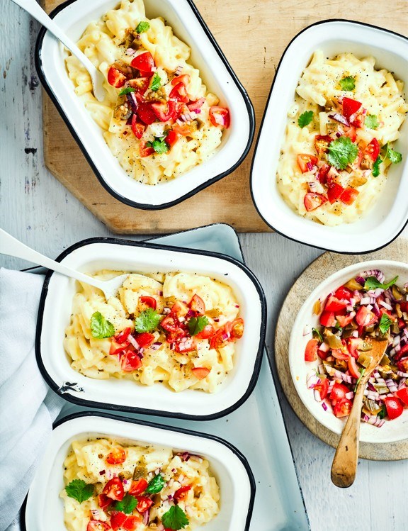 One-pan mac 'n' cheese with salsa topping