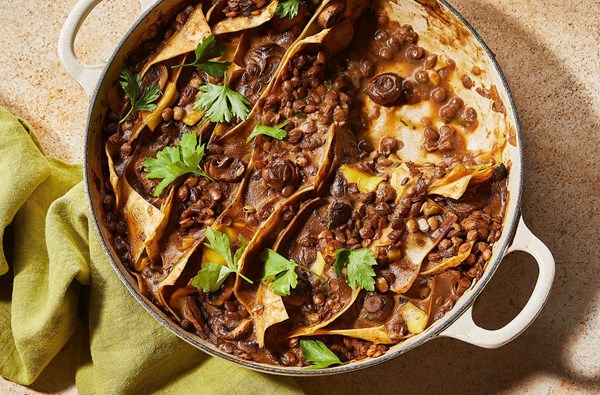 One-pan mushroom & lentil lasagne