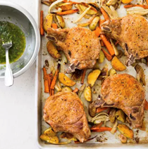 One-pan pork chops and roasted vegetables
