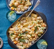 One-pan pumpkin, sage & meatball pasta