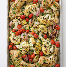 One-pan roast chicken with cauliflower and tomatoes
