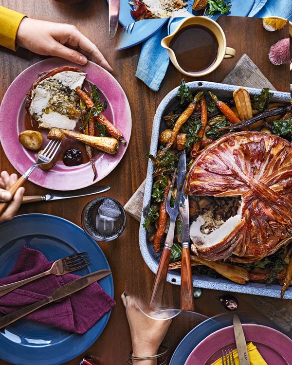 One-pan roast turkey cushion with all the trimmings