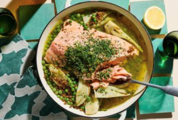 One-pan salmon with fennel and lentils