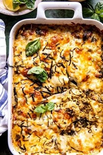 One pan spinach and artichoke orzo bake