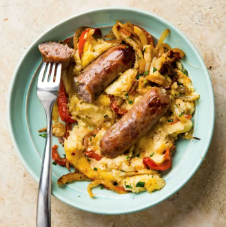 One-pan sweet Italian sausage with polenta