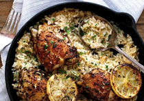 One-pot baked Greek chicken and lemon rice