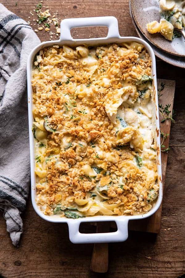 One pot baked spinach and artichoke mac and cheese