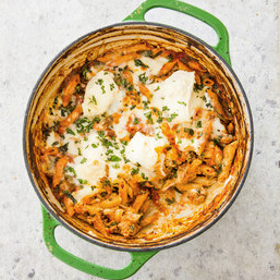 One-pot baked ziti with sausage and spinach