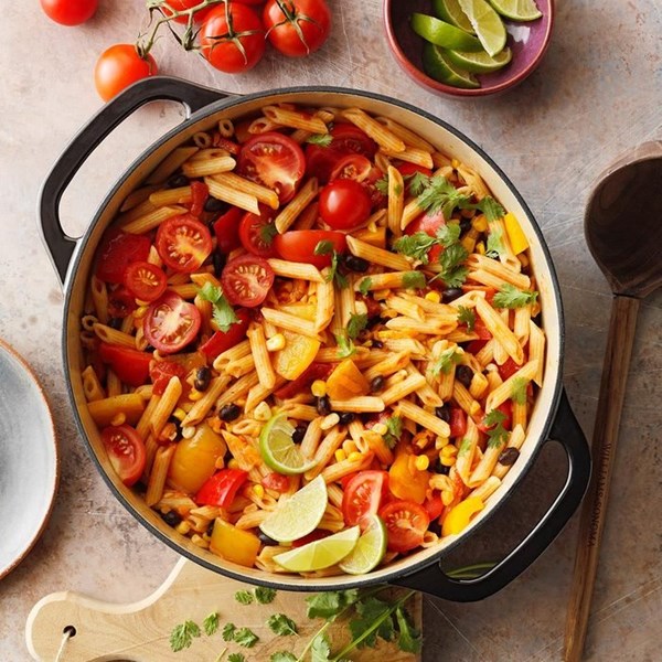 One-pot black bean enchilada pasta