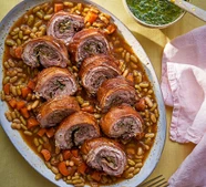 One-pot braised lamb breast with beans, carrots & mint
