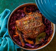 One-pot braised pork shoulder with spiced red cabbage & orange