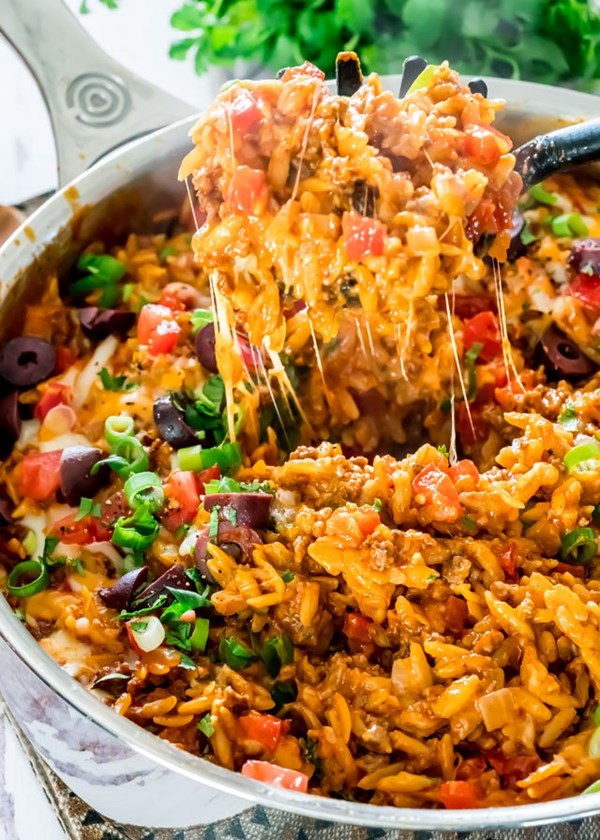 One pot cheesy taco orzo