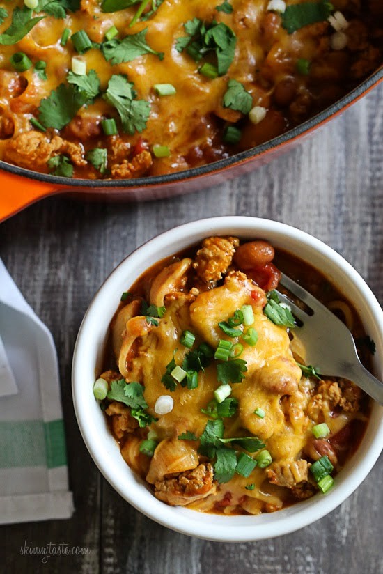 One pot cheesy turkey taco chili mac