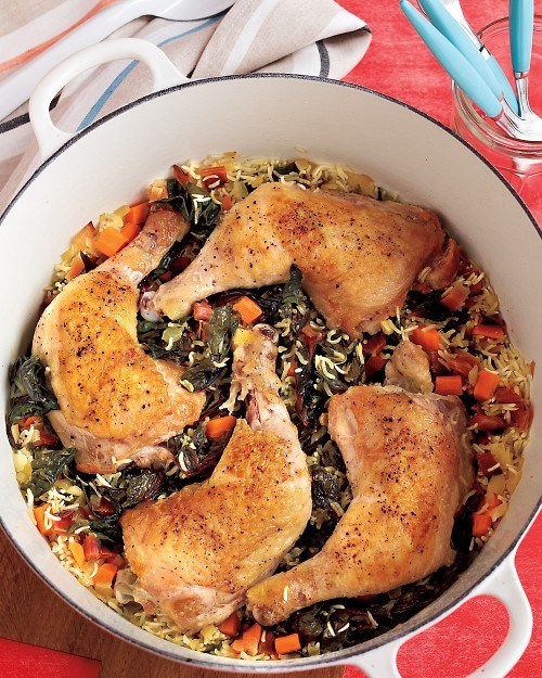 One-pot chicken and rice with Swiss chard