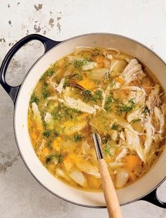 One-pot chicken soup with seasonal vegetables