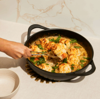 One-pot chicken, squash & garlic-cheddar biscuits