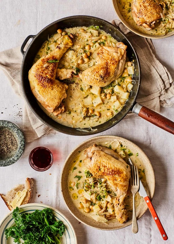 One-pot chicken with celeriac and chickpeas
