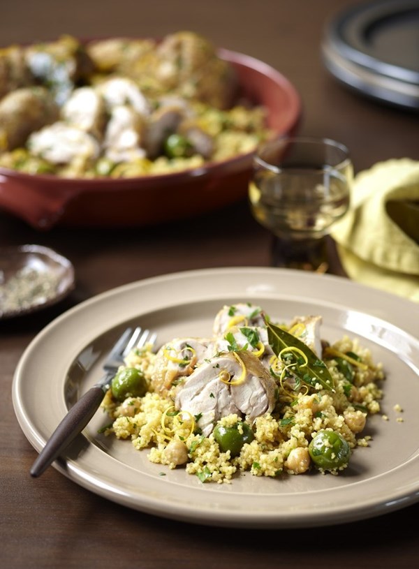 One pot chicken with couscous and green olives