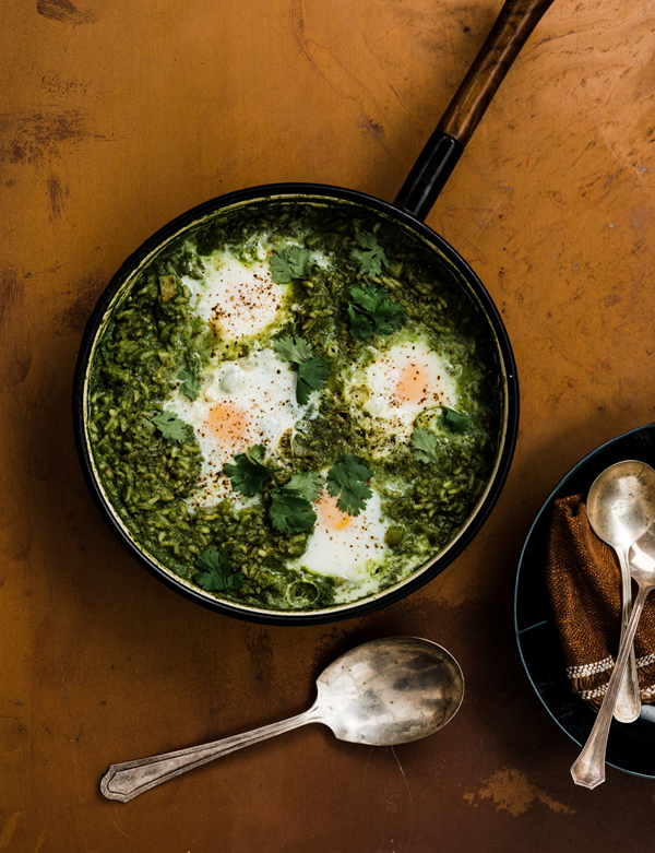 One-pot cilantro lime rice with poached eggs