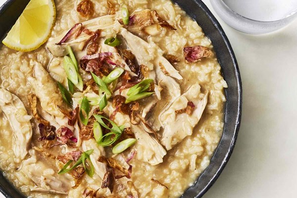 One-pot Filipino chicken and rice porridge (Arroz caldo)