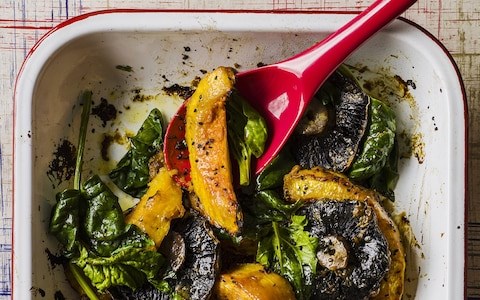 One pot ginger-miso roast pumpkin and mushrooms