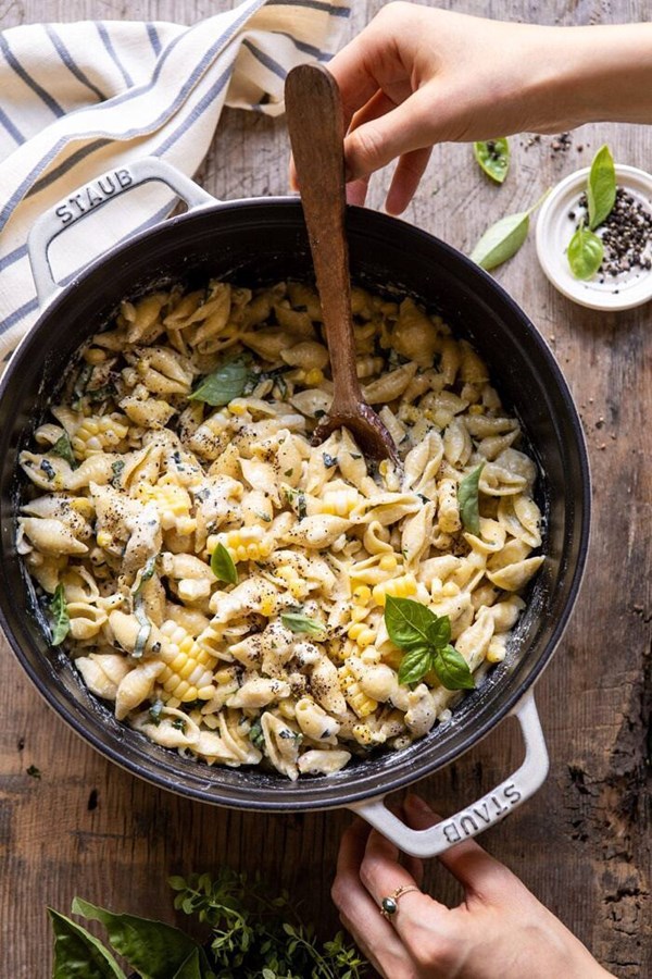 One pot lemon basil, corn, and ricotta pasta