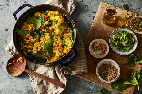 One-pot millet pilaf with vegetables & turmeric