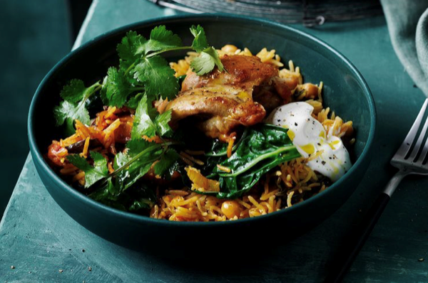 One-pot Moroccan silverbeet and chicken rice