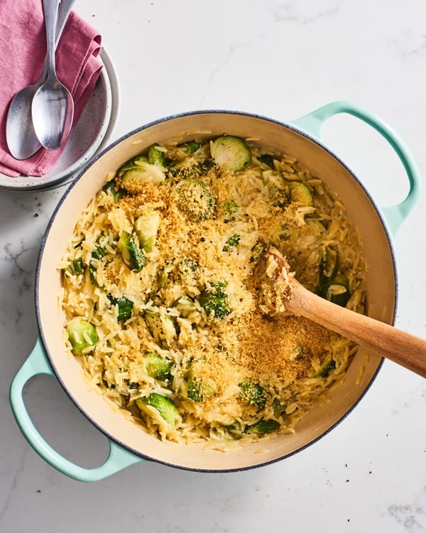 One-pot Parmesan Brussels sprouts orzo
