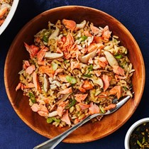 One-pot salmon and shiitake rice