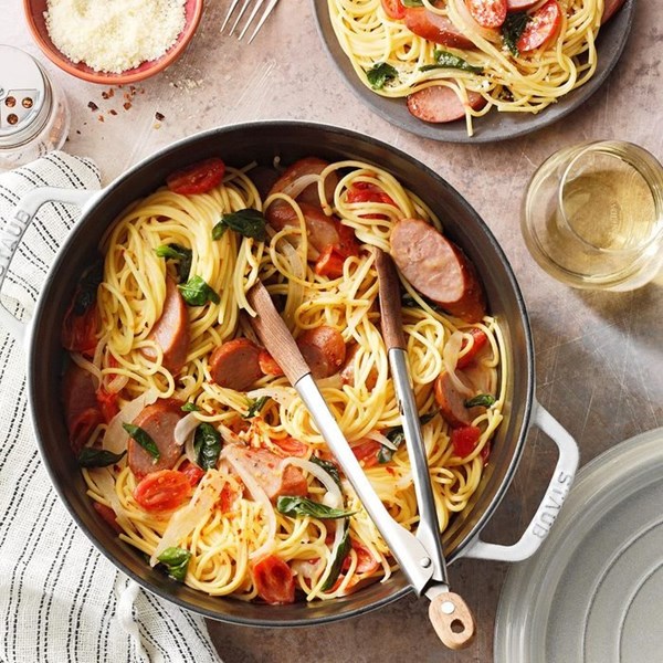 One-pot sausage & basil pasta