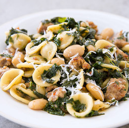 One-pot sausage, kale, and white bean pasta