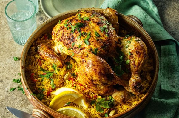 One-pot spiced roast chicken with saffron rice