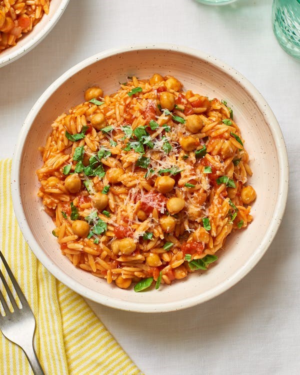One-pot tomato chickpeas and orzo