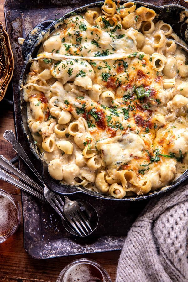 One pot white chicken chili mac and cheese