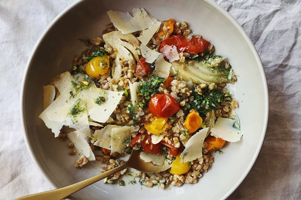 One-skillet farro with fennel, tomatoes & Parmesan