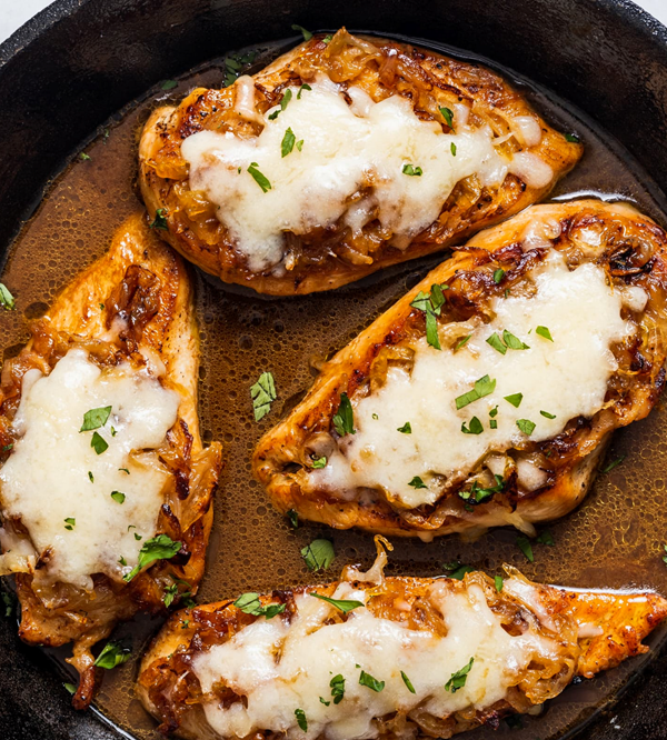 One-skillet French onion chicken